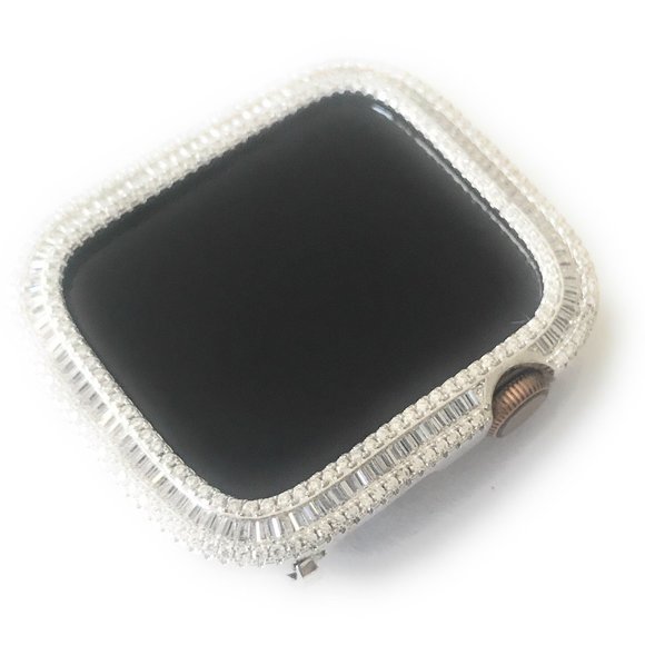 EMJ Bling Silver Baguette Apple Watch Bezel Face Case Cover Series 7/8 41/45 mm - Picture 6 of 7